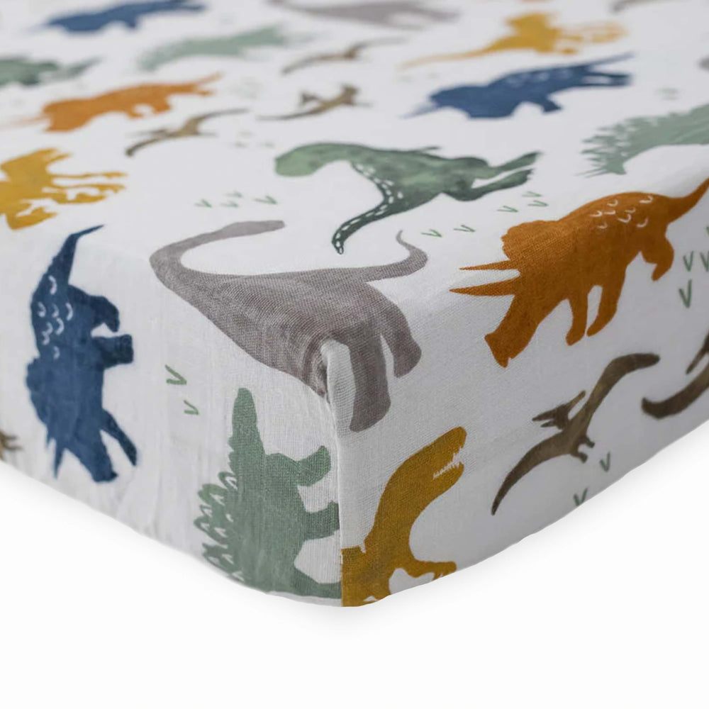 Close-up of soft muslin fabric on the Little Unicorn crib sheet for gentle baby comfort.