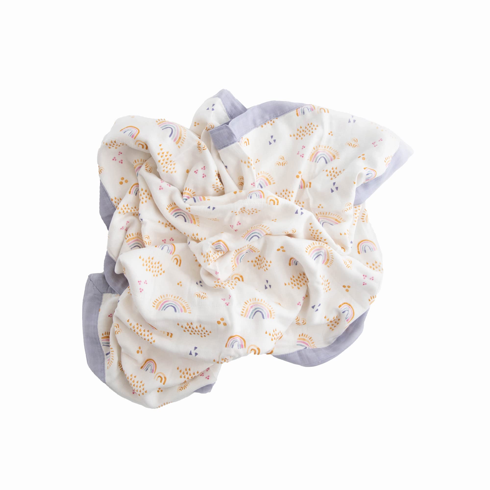 Little Unicorn Rainbows & Raindrops Deluxe Muslin Quilt offers tummy-time softness with bamboo rayon