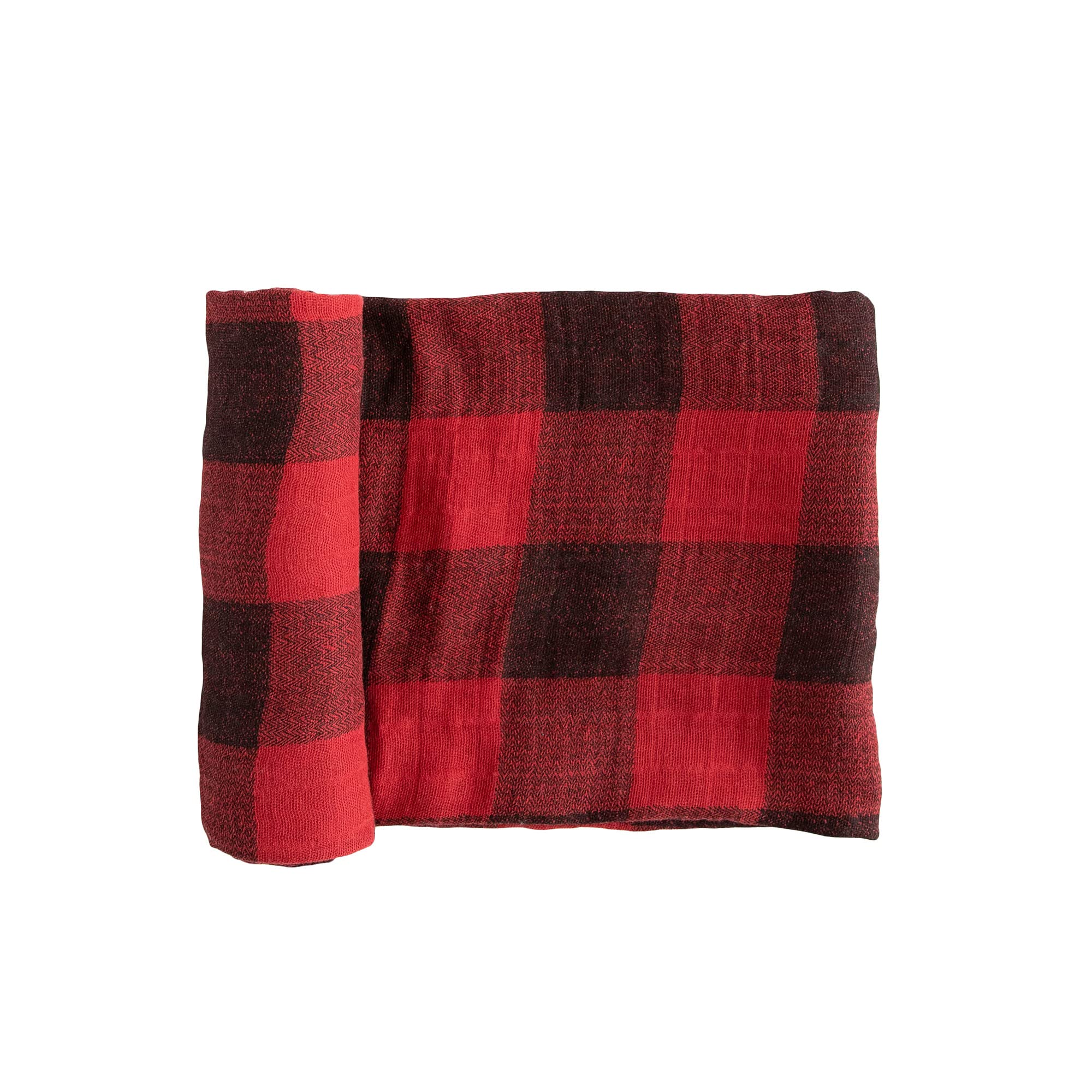 Little Unicorn red-plaid swaddle-blanket offers breathable cotton for comfortable swaddling.