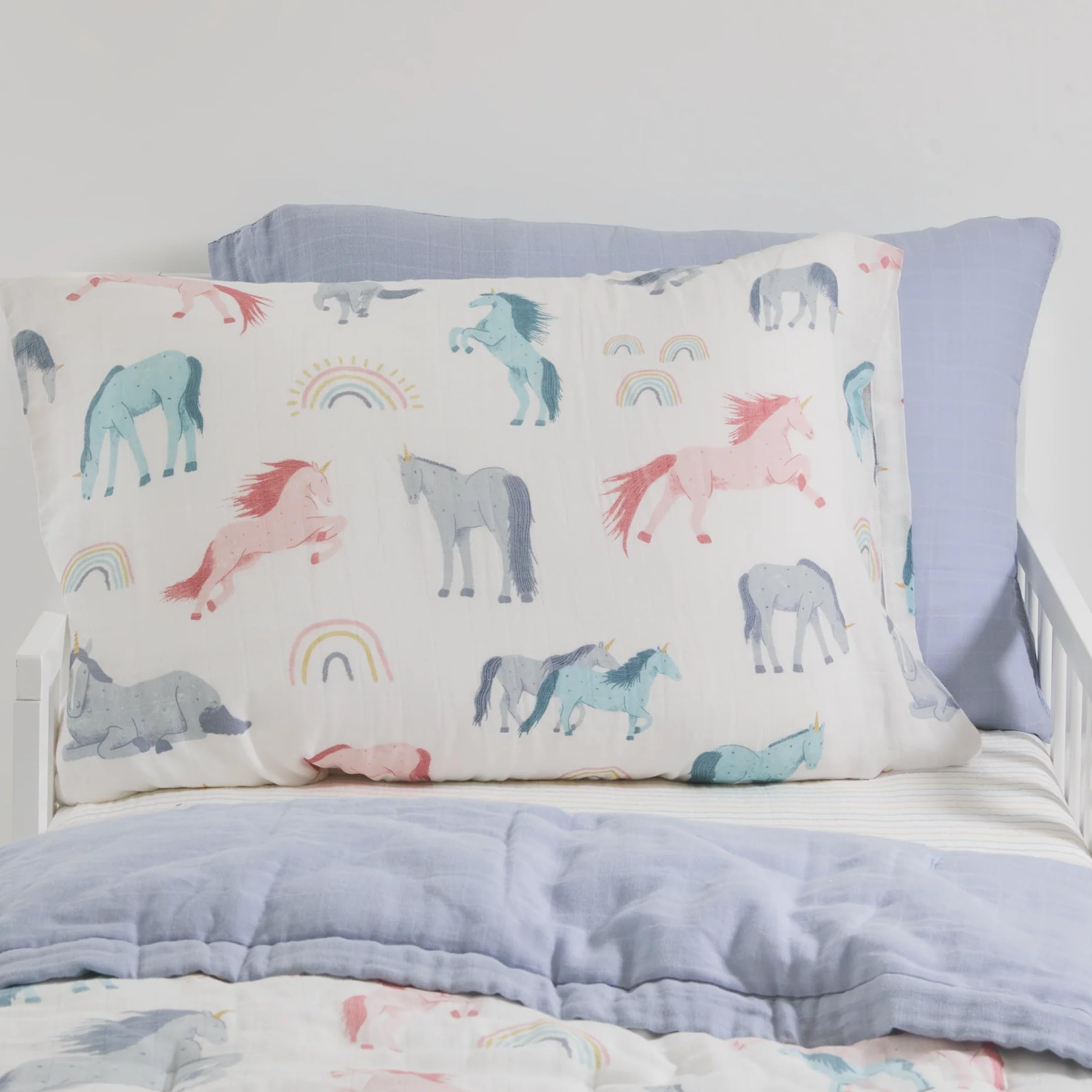 Breathable muslin fabric of Little Unicorn pillowcase 2-pack enables comfortable nights.