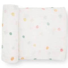 Little Unicorn swaddle blanket Party Dots, ideal for calming newborns during swaddling and play.