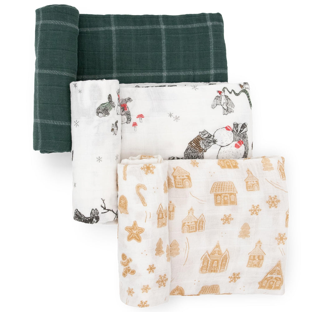 Little Unicorn Snow Day striped swaddle blanket for newborn comfort and swaddling