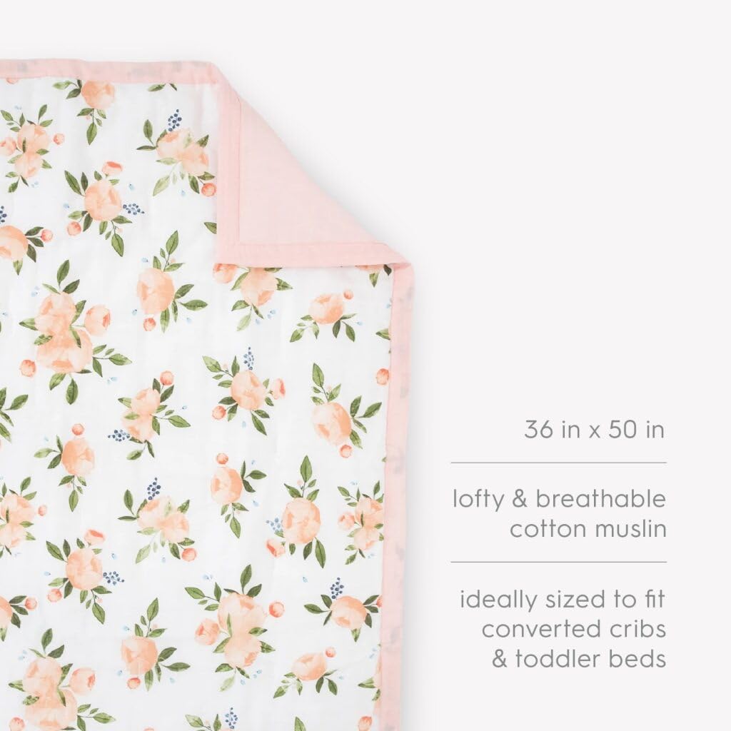 Little Unicorn Watercolor Roses Grande design adds soft playful nursery charm