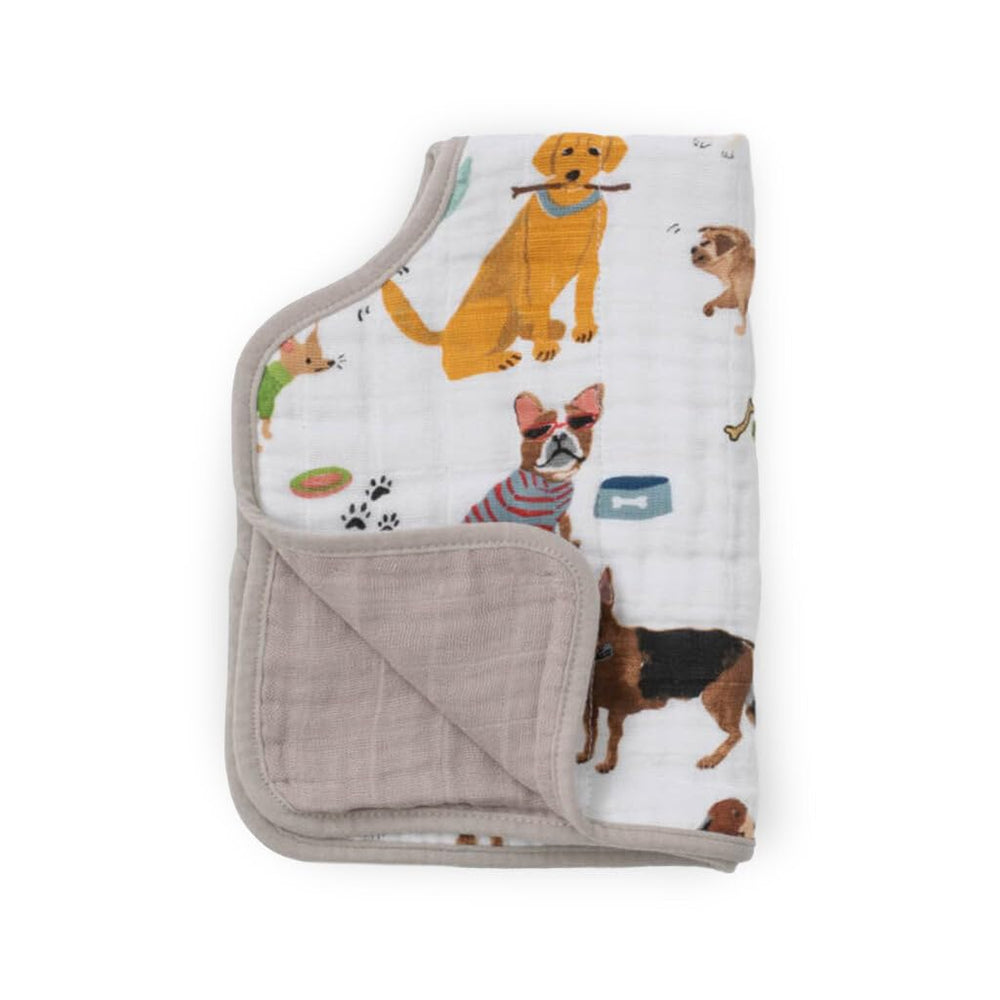 Little Unicorn Woof burp cloth drying safely after washing.