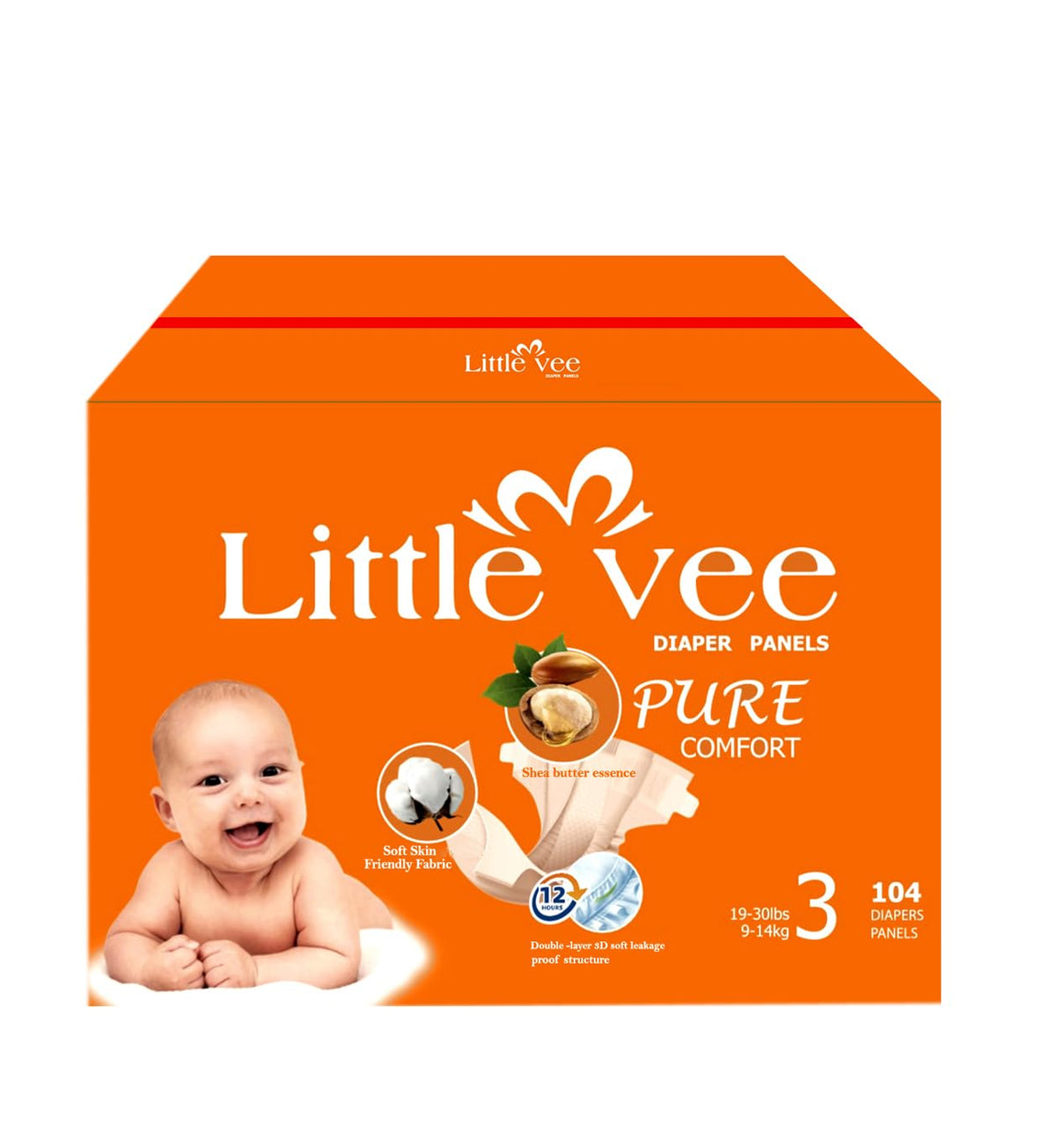 Little Vee Baby Diapers Size 3 104-count pack offering reliable protection for active babies.