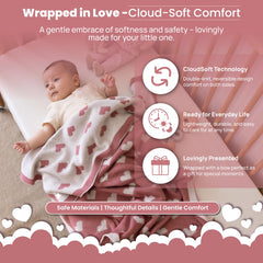 Little Dedi blanket antique rose stars back view, versatile double-faced styling.