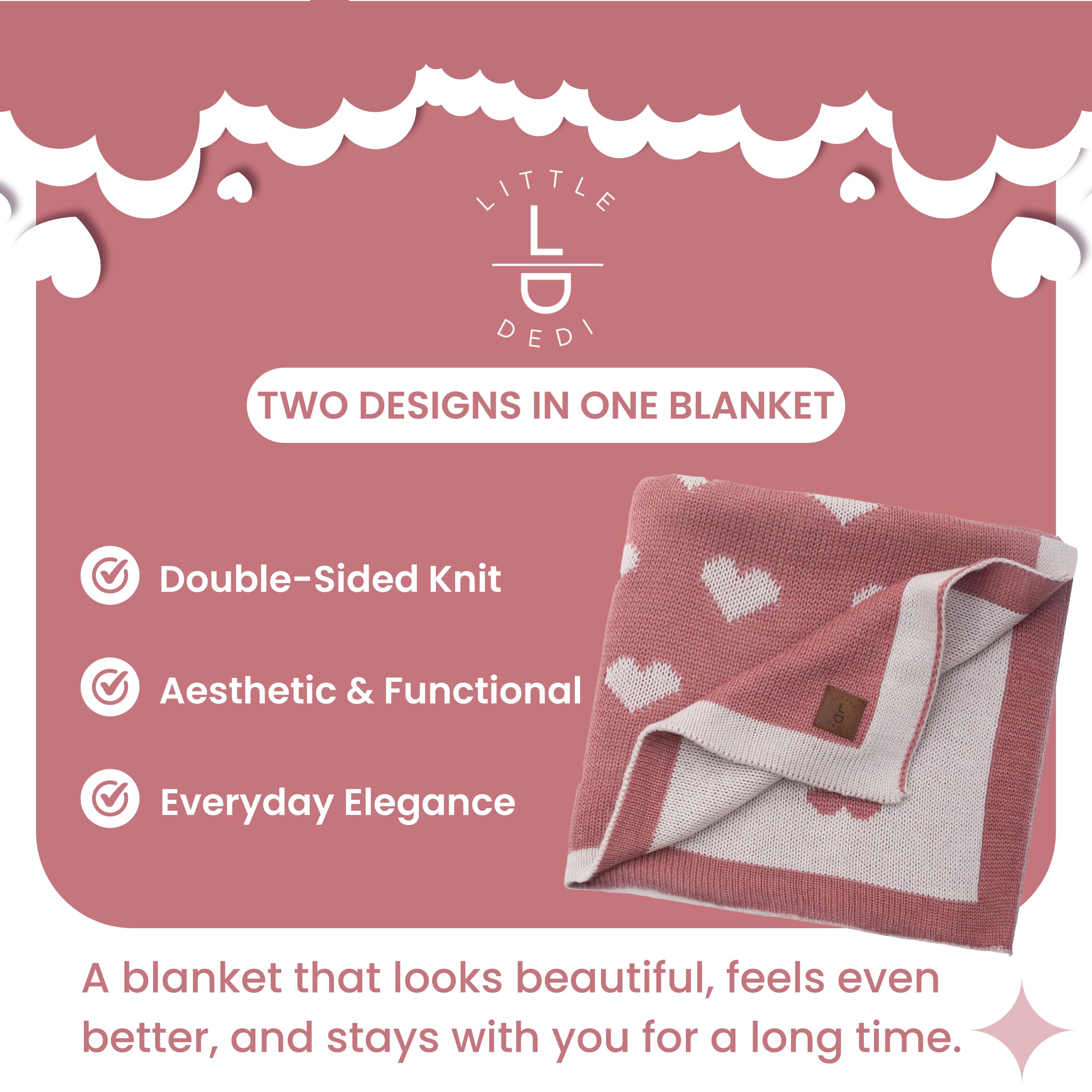 Little Dedi reversible design blanket, two looks in one practical accessory.
