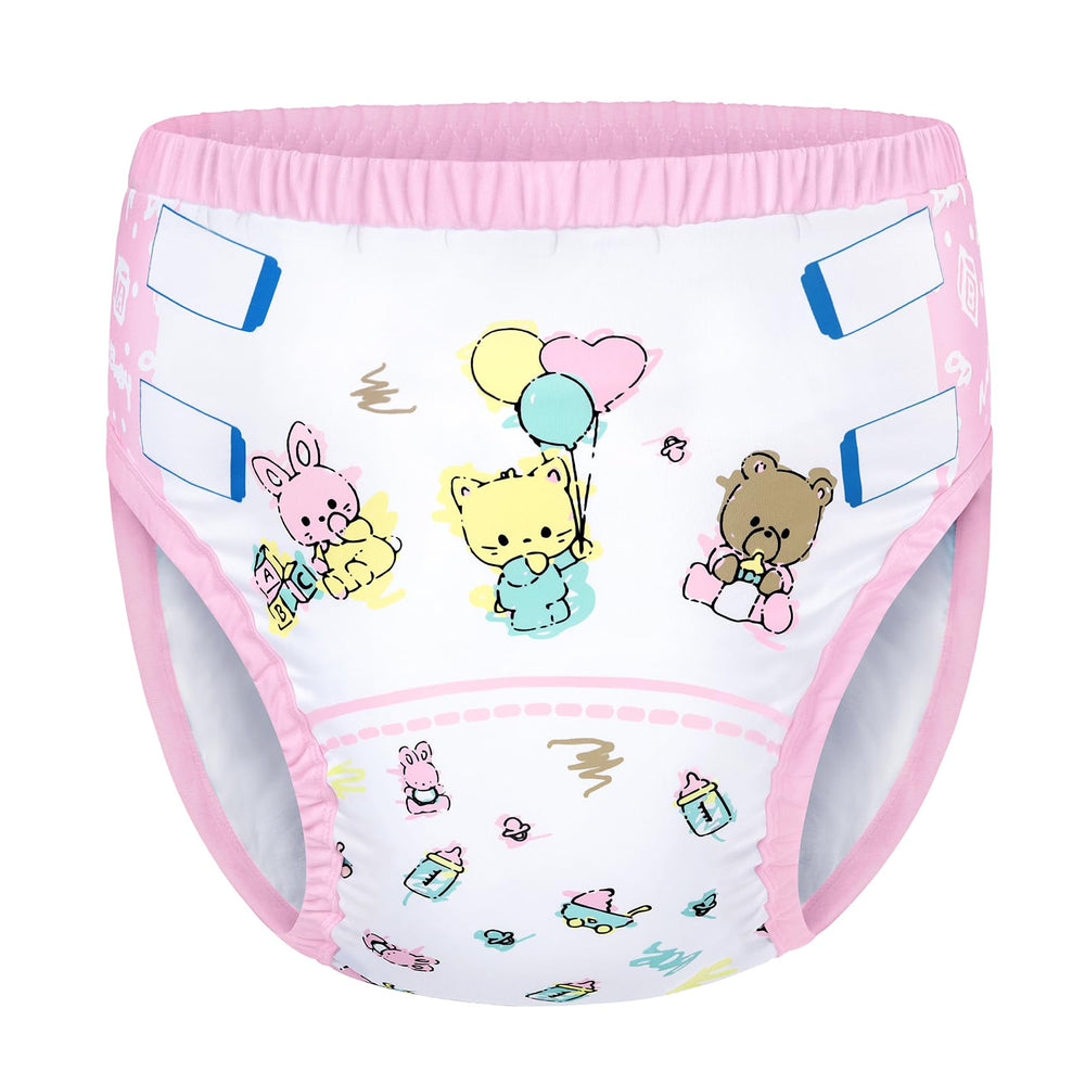 LittleForBig Baby Cuties pink front pattern for discreet leak protection.