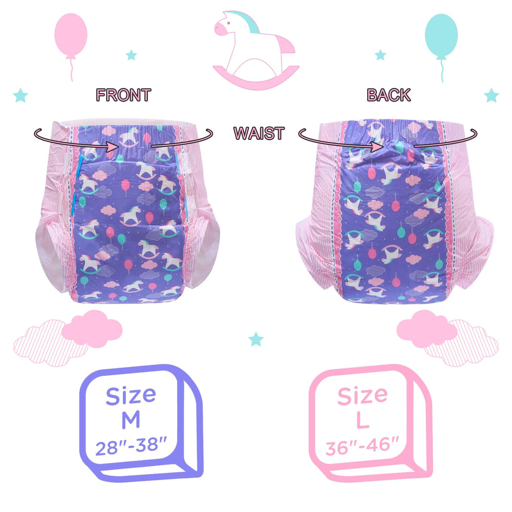 Littleforbig Printed Adult Brief Diapers front view with adjustable tapes for secure fit