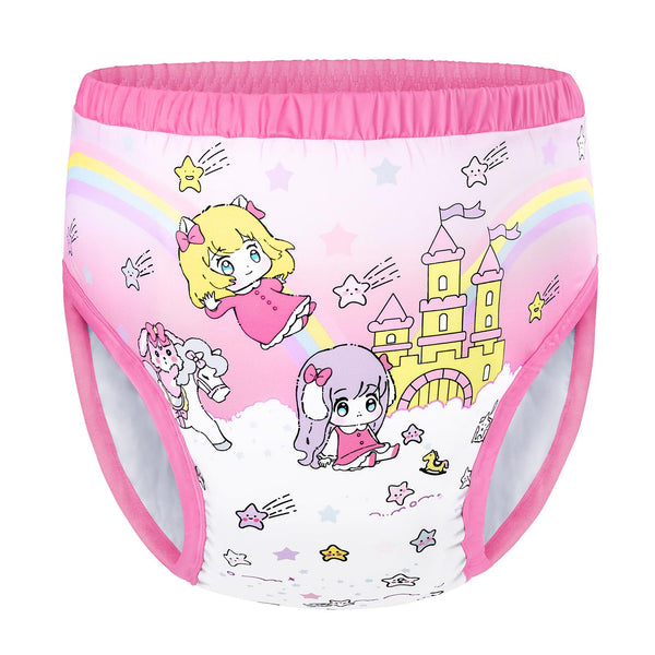 Littleforbig Dreamland pink training pants showcase a playful design for discreet comfort.