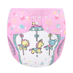 Littleforbig Little Circus wrap front pattern offers playful appeal and secure protection.