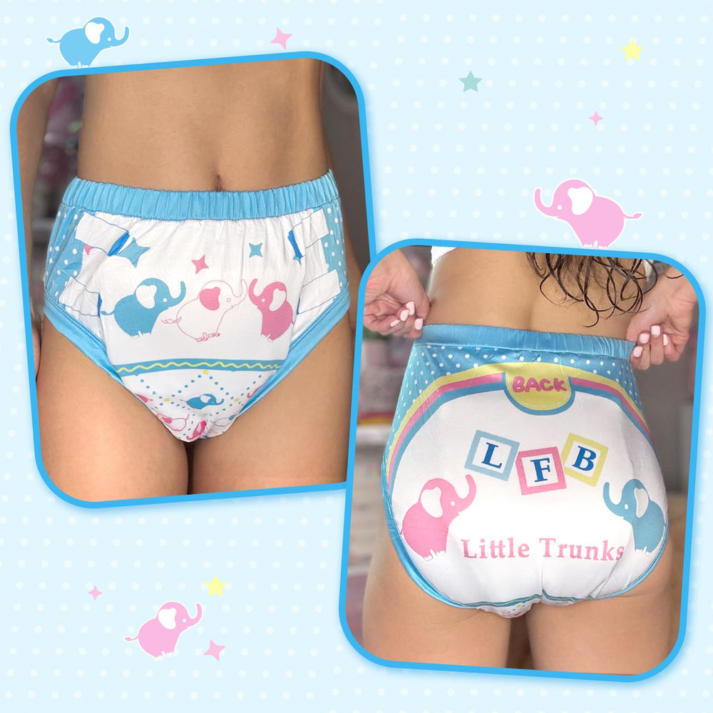 Littleforbig Little Trunks blue back view elephant pattern for discreet protection
