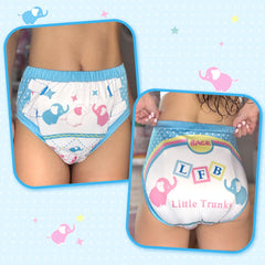 Littleforbig Little Trunks blue back view elephant pattern for discreet protection