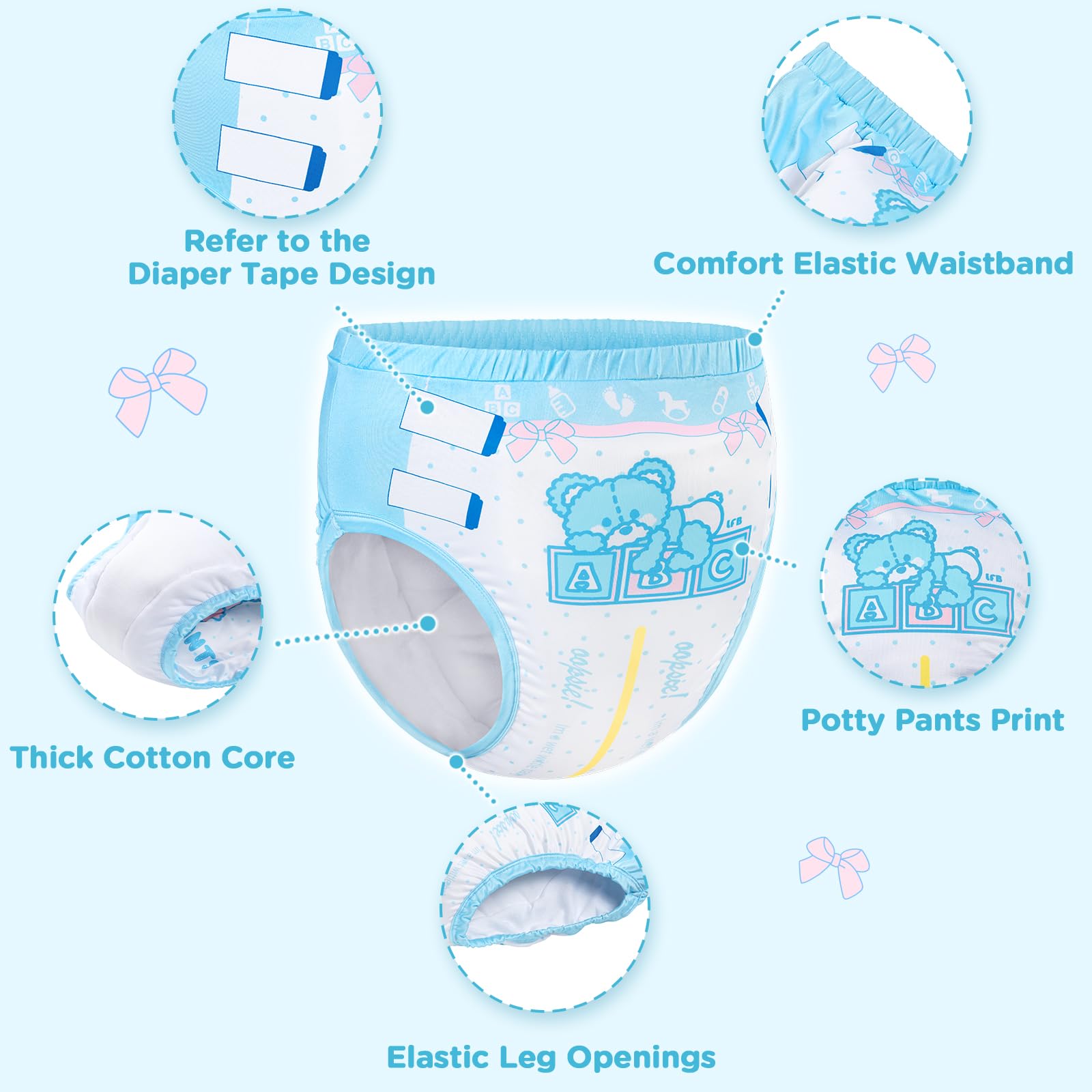 Littleforbig potty pants blue bear-pattern back for discreet protection and everyday confidence