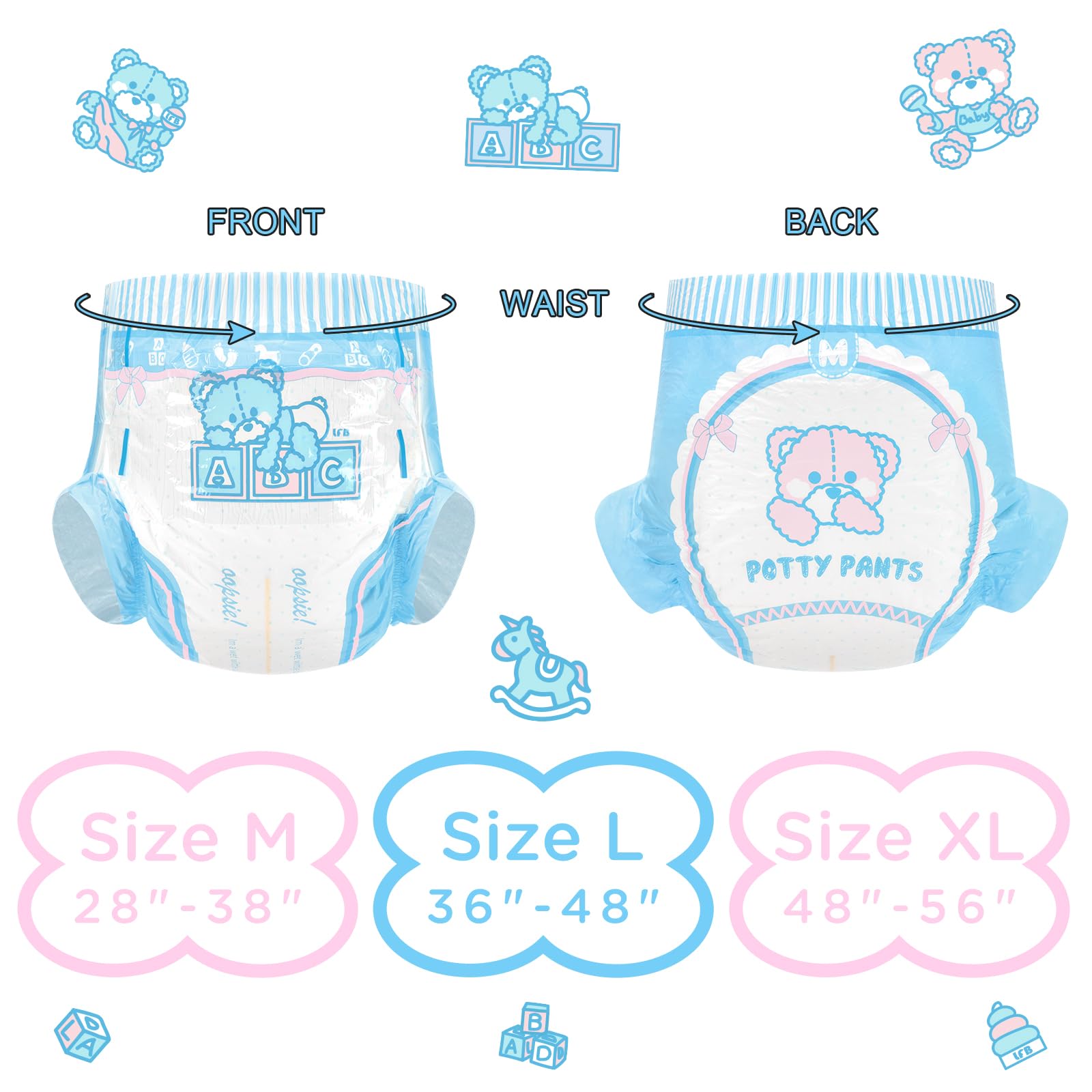 Littleforbig Potty Pants with leak protection and adjustable tapes for a secure fit.