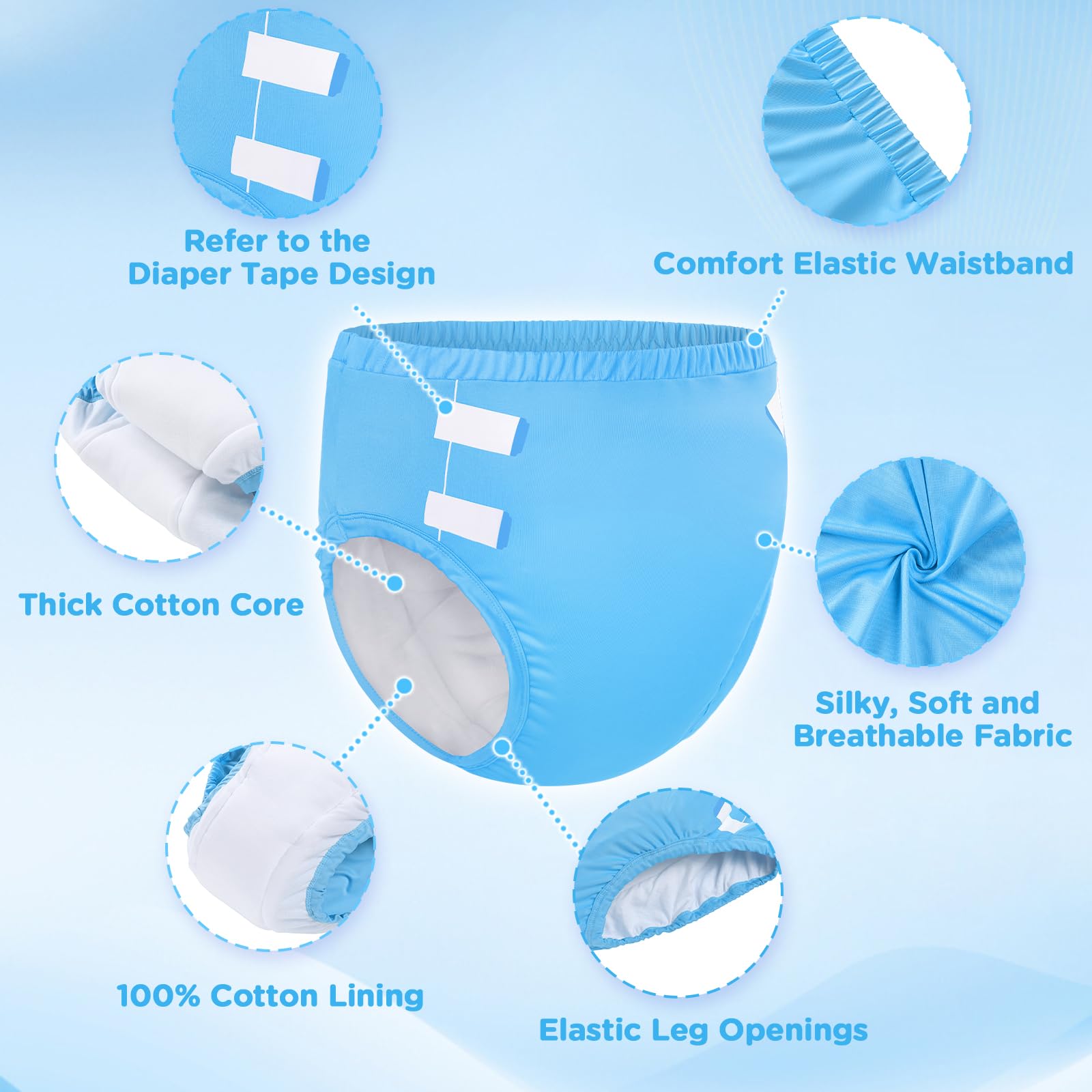 LittleForBig Primary Comfort Cloth Underwear blue—elastic waistband for flexible, secure all-day fit.