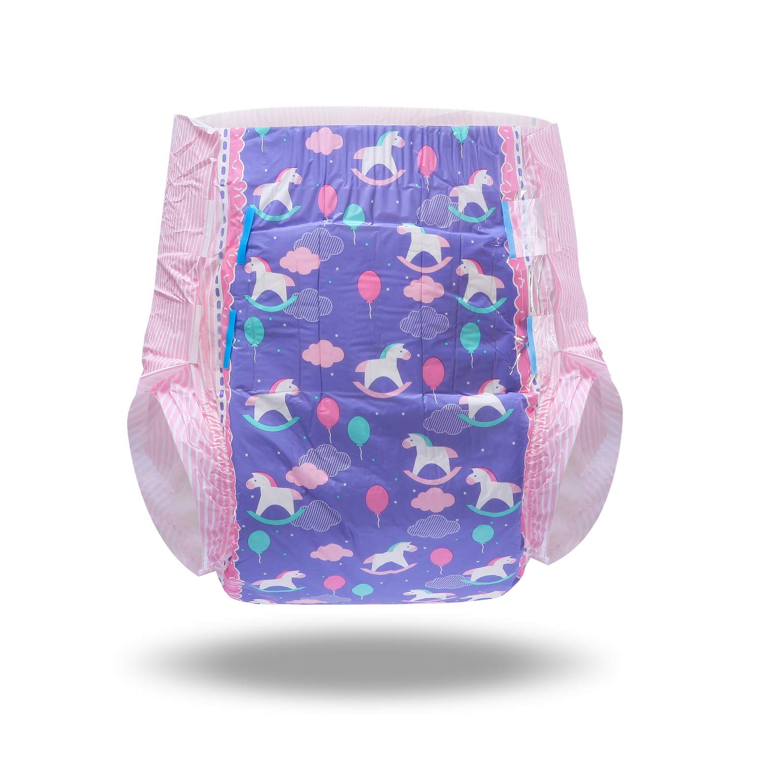 Littleforbig Printed Adult Brief Diapers rocking-horse pattern close-up showing vibrant design and soft texture
