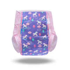 Littleforbig Printed Adult Brief Diapers rocking-horse pattern close-up showing vibrant design and soft texture