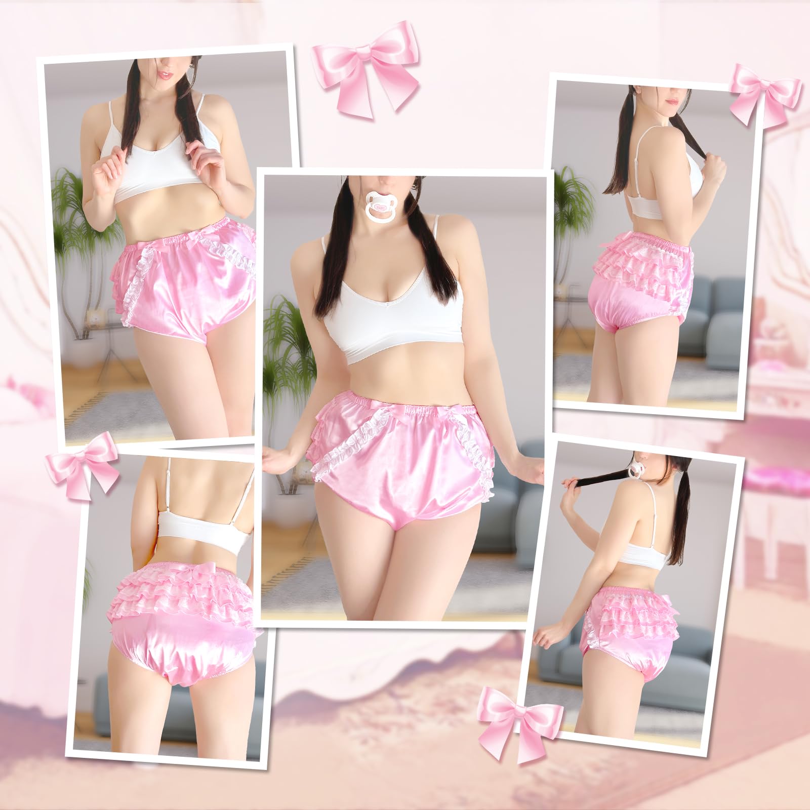 Littleforbig ruffled lace bow front adds girlish charm