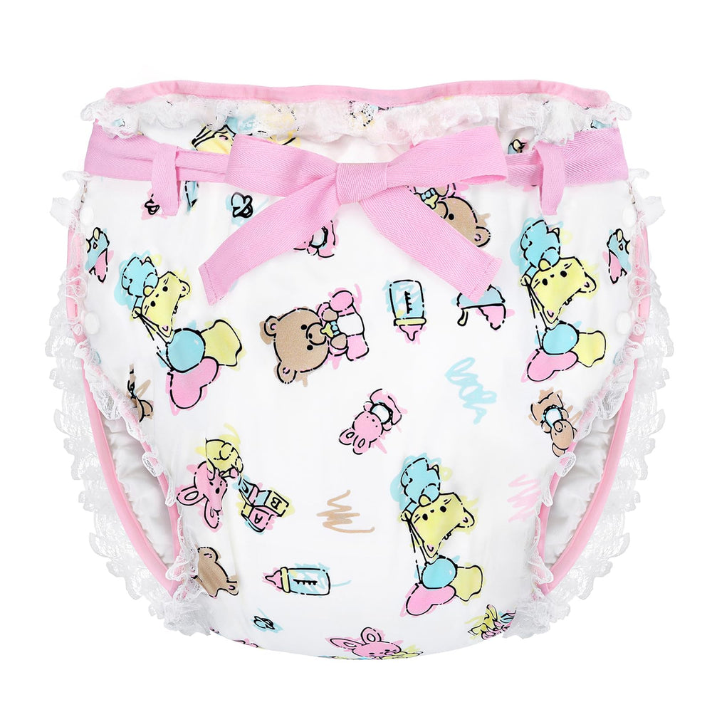 LittleForBig silky adult ribbon omutsu wrap with baby cuties pattern for comfortable wear