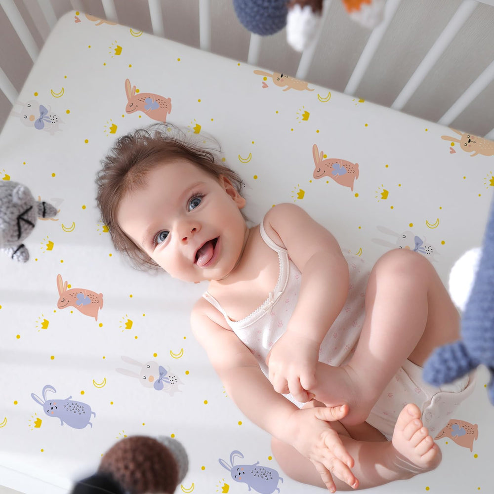 Little Grape Land fairy crib sheet close-up emphasizes breathable microfiber