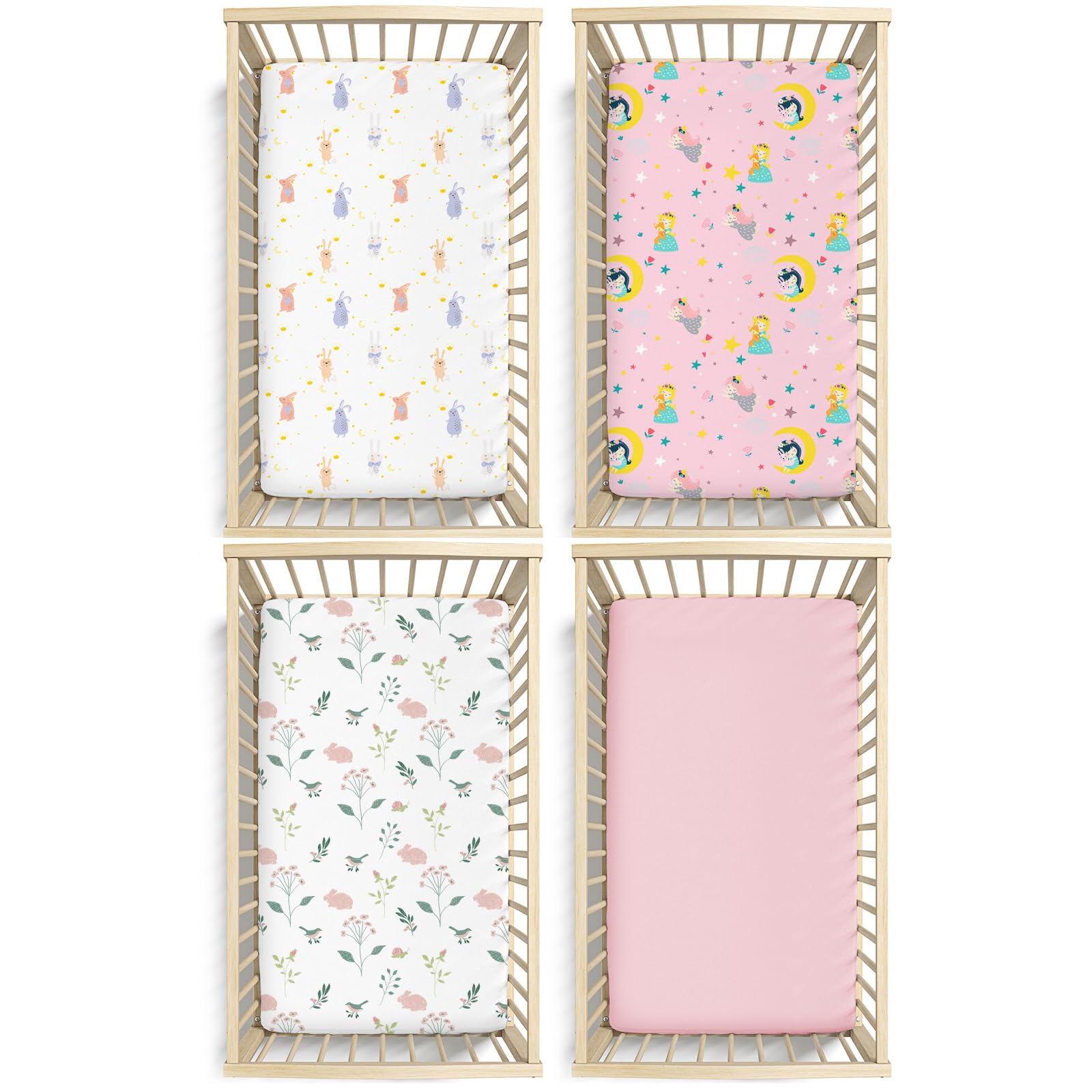 Little Grape Land four-pack crib sheets laid flat for easy nursery refresh