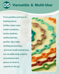 LittleHugs toy strap teether holder secures teethers during travel.