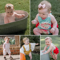LittleJoJo petite denim bow on a comfy nylon band for growing toddlers