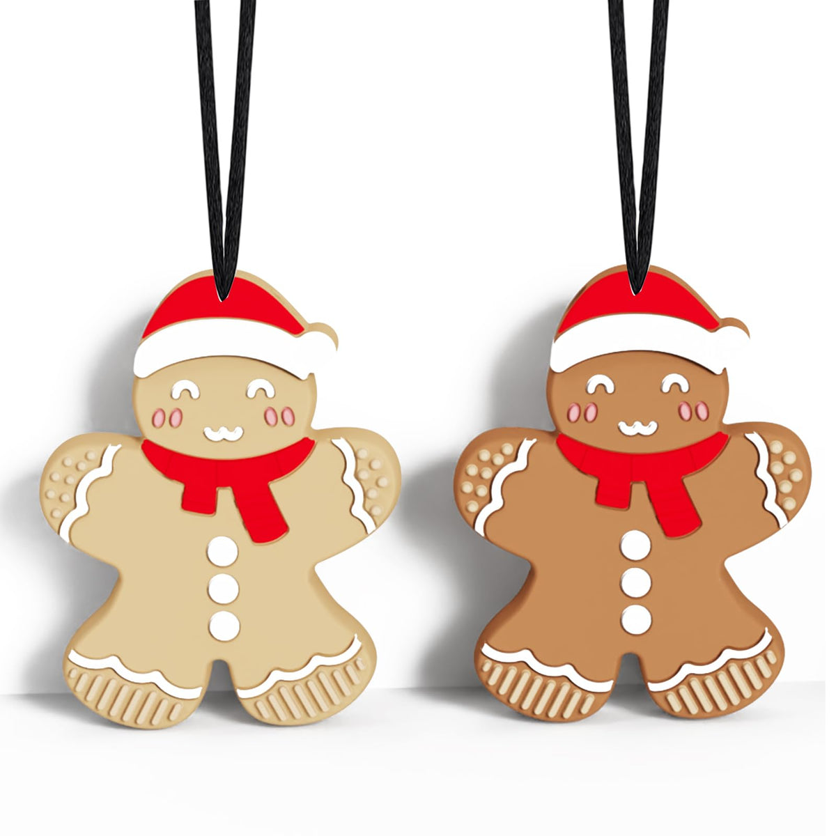 LittleLamb gingerbread-man teething necklace offers soothing sensory relief for babies.