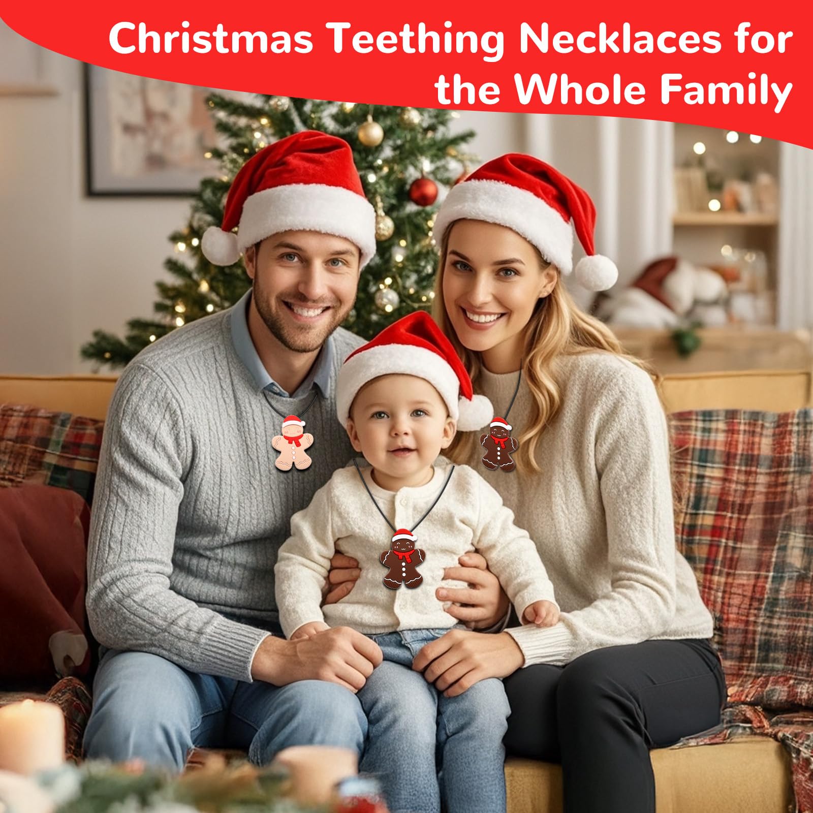 LittleLamb holiday chew necklace helps calm kids during seasonal activities.