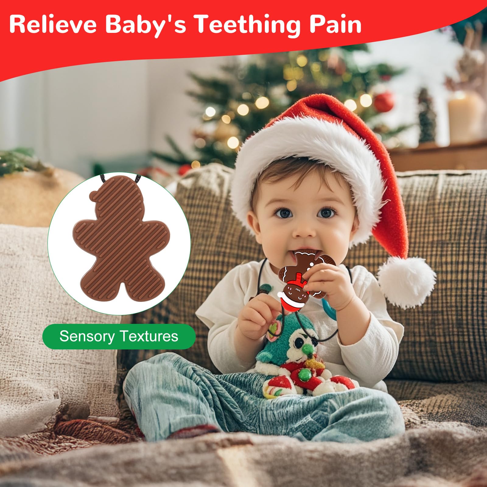 LittleLamb multi-textured pendant provides varied chewing sensations to soothe teething.