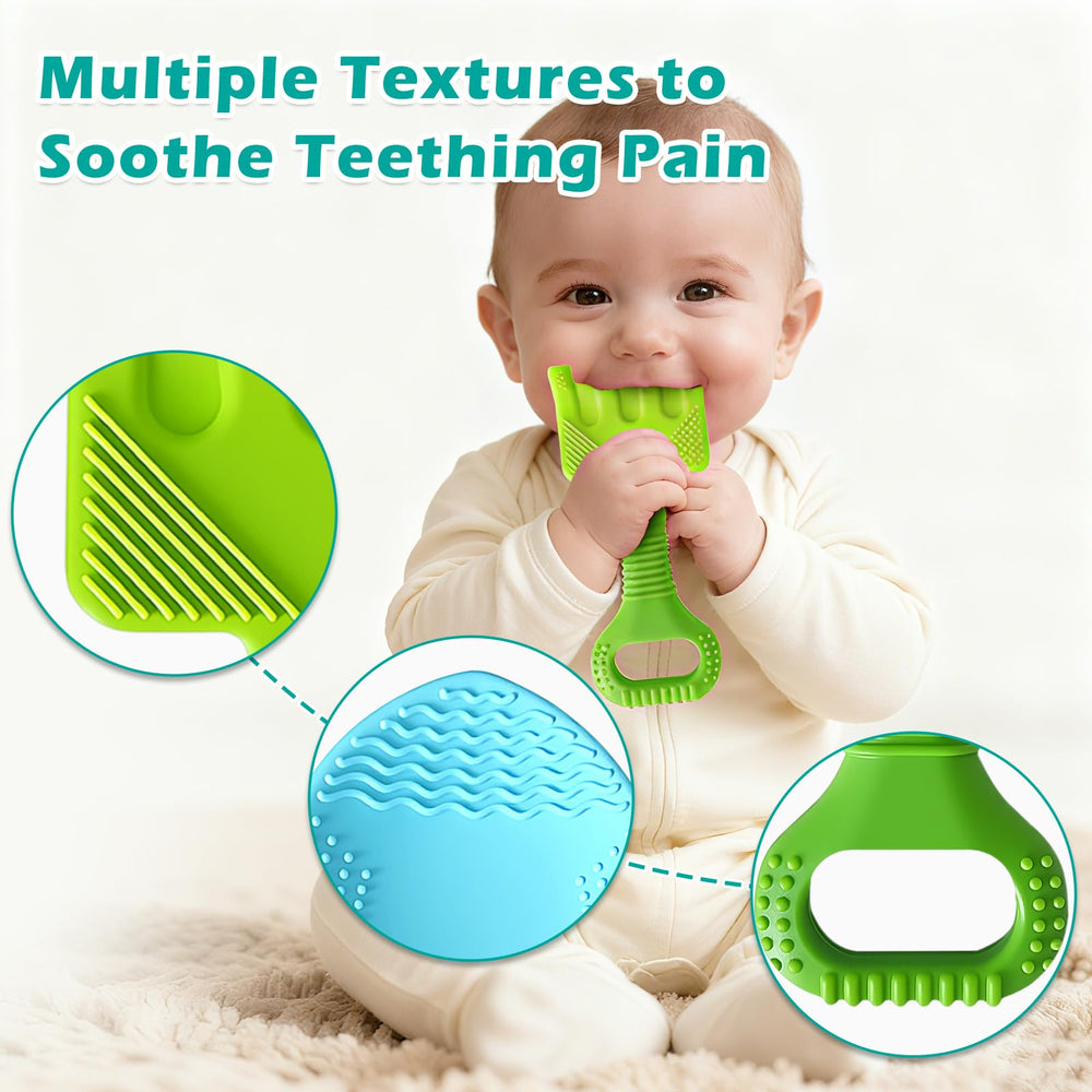 LittleLamb textured silicone teether offers varied surfaces for gum relief.