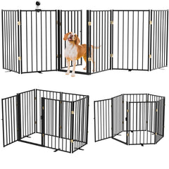 Littlepaw metal dog gate in outdoor six-panel layout secures doorways for pets.