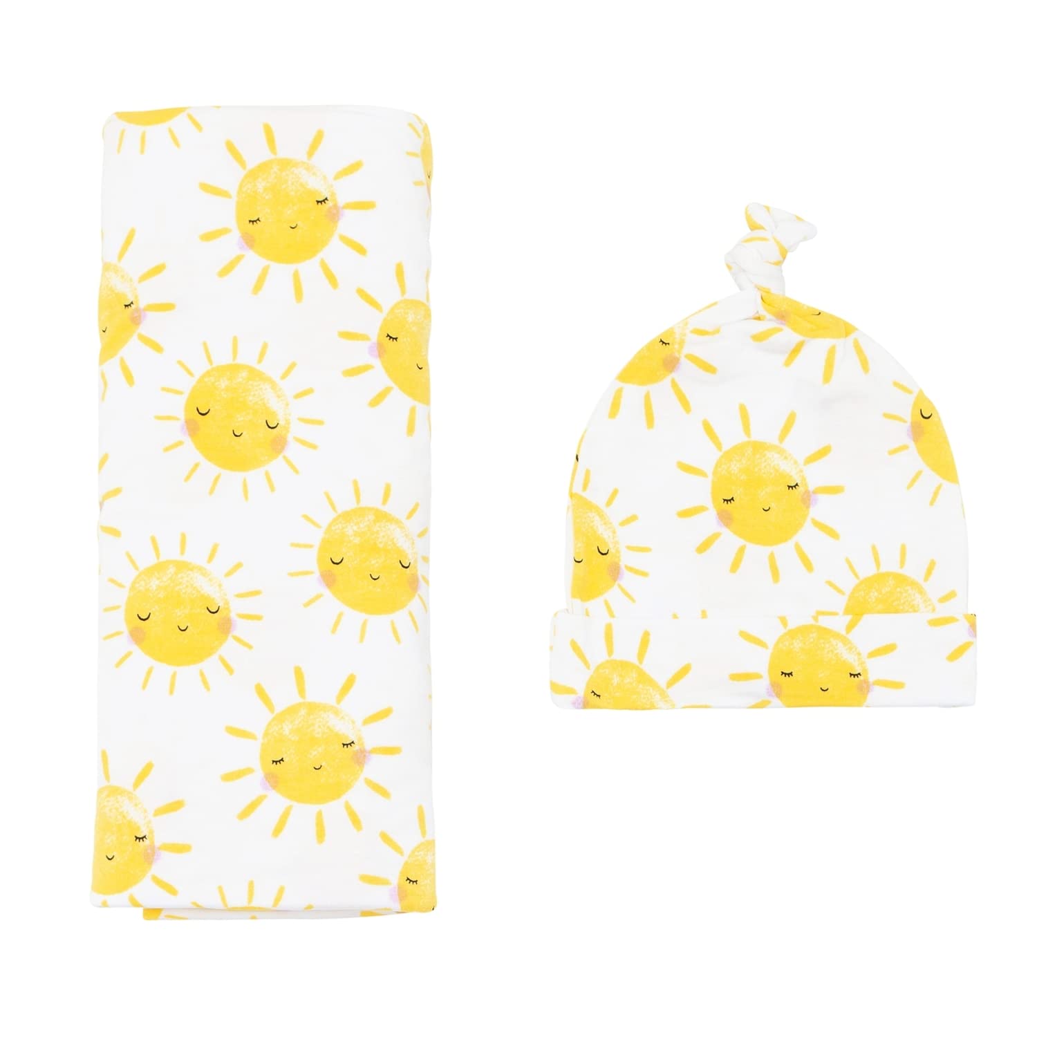 Little Sleepies Sunshine swaddle blanket spread in soft bamboo fabric for newborn comfort