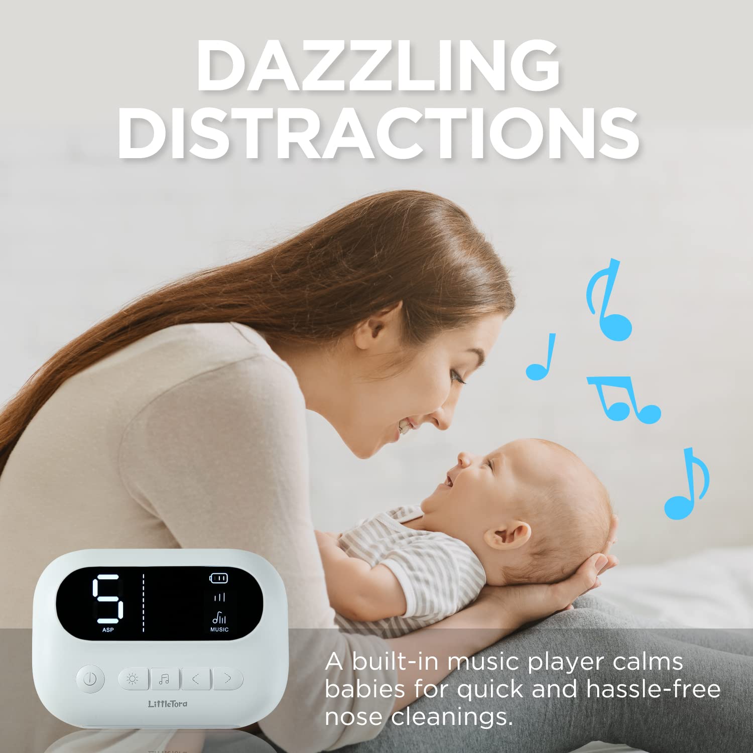 LittleTora Pro soft silicone tips provide gentle, safe nasal cleaning for infants.