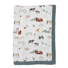 Little Unicorn farmyard newborn receiving quilt in soft muslin for cozy, breathable snuggles