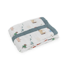 Close-up of Little Unicorn quilt stitching showing durable construction for everyday nursery use