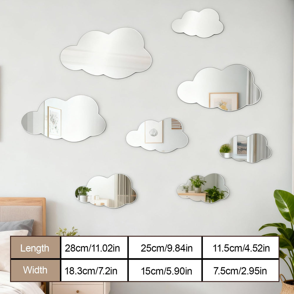 LittleVoleSherry 3D acrylic cloud mirrors create a sense of space in bedrooms.