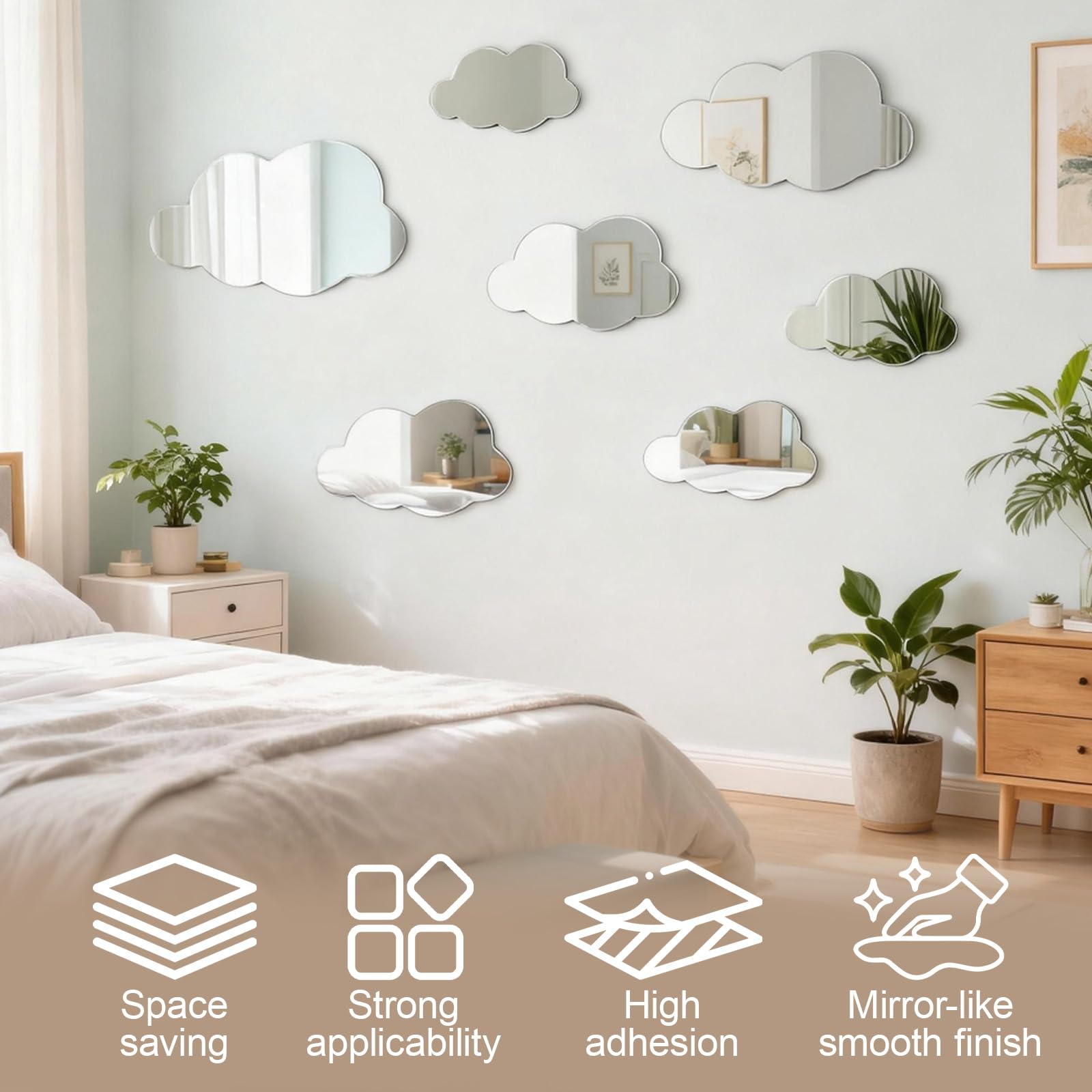 LittleVoleSherry cloud mirror decals suit bedrooms, playrooms, and study corners.