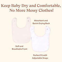 Littogoose adjustable-snaps bibs shown on baby for grow-with-baby convenience