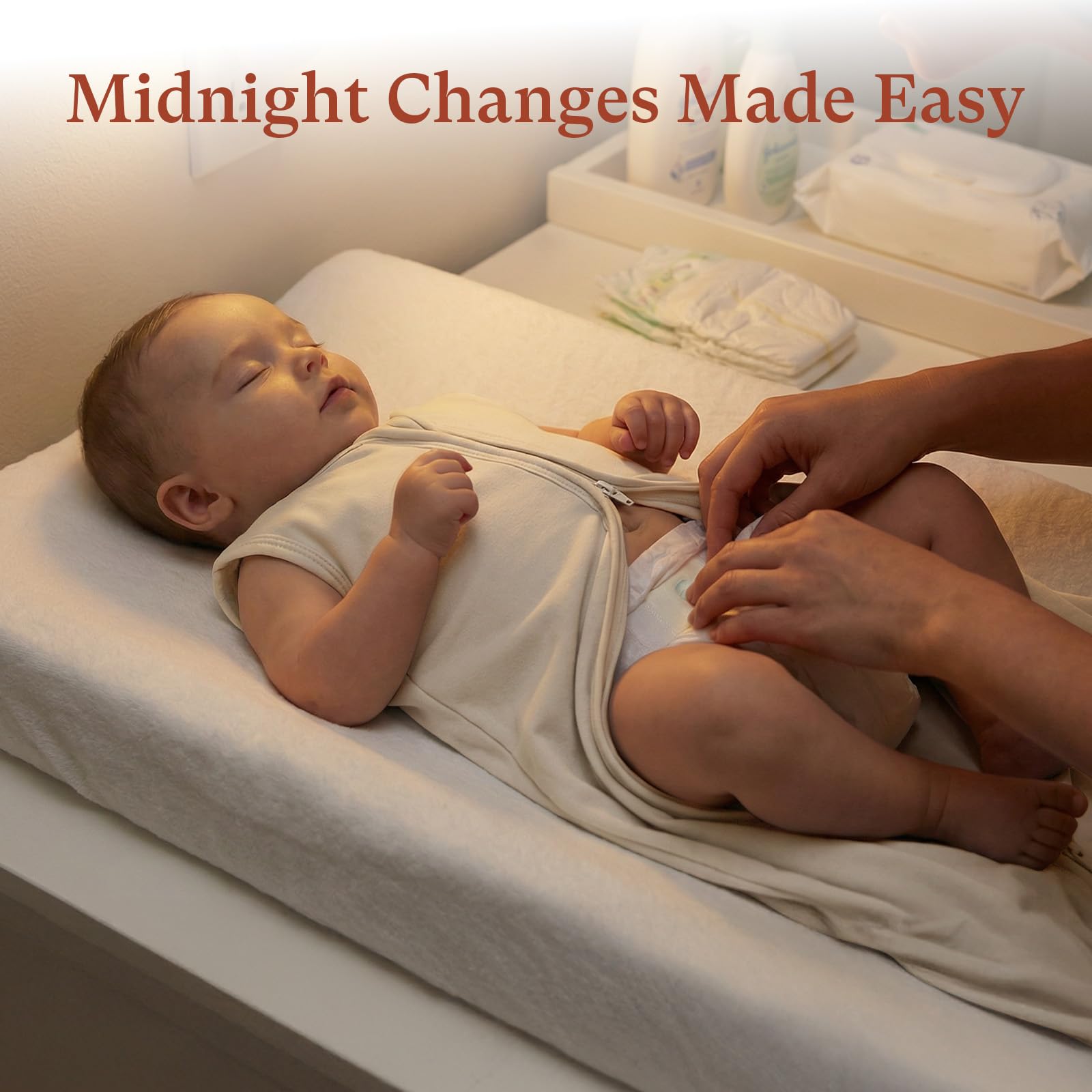 Littogoose sleep sack with single-direction zipper enables quick diaper changes.
