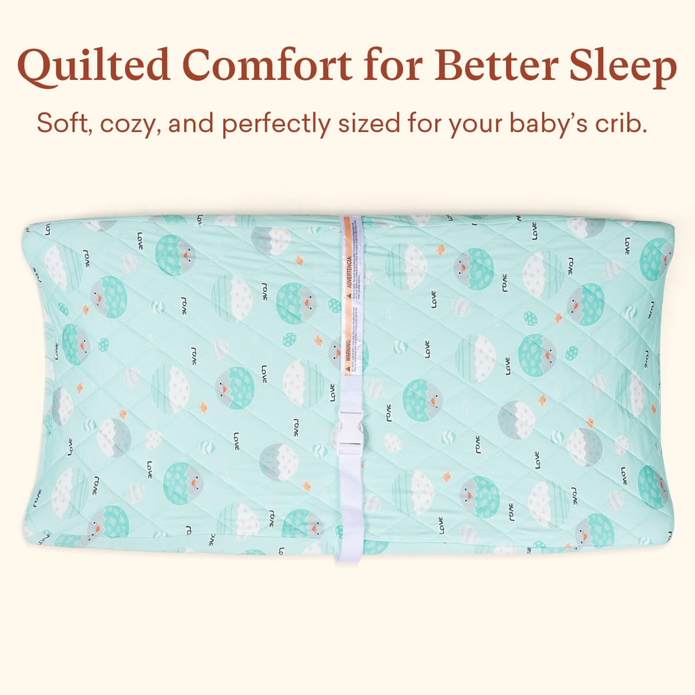 Littogoose quilted cover shows elasticized edges for snug, shift-free use.