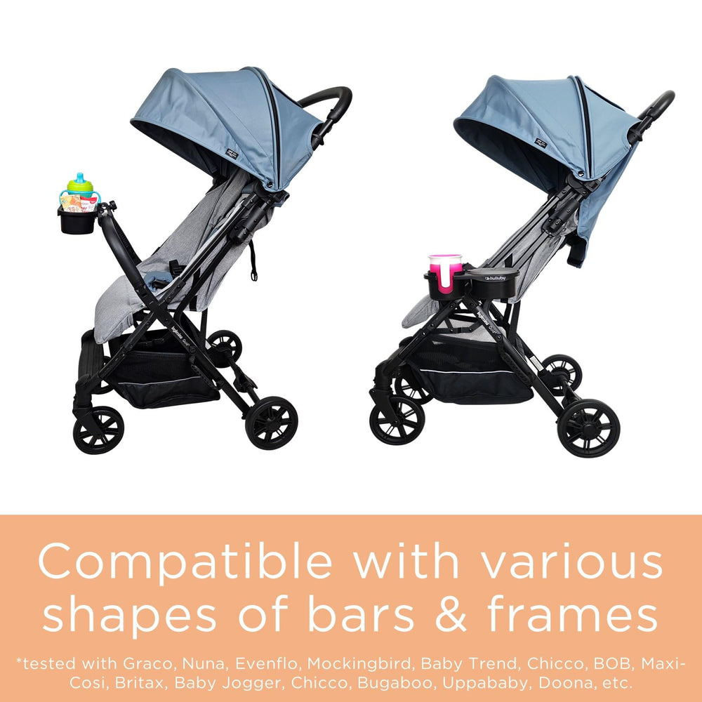 Liuliuby clip-on stroller tray shows universal clamp for bumper bars and frames.