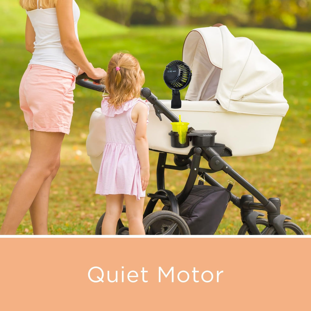 liuliuby Compact-size stroller fan fitting neatly on a stroller