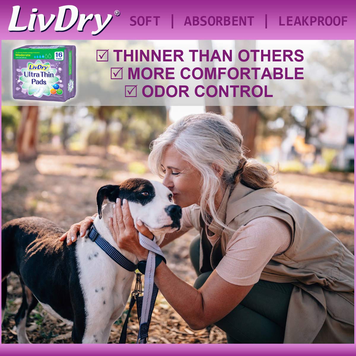 LivDry pad highlighting absorbent core for strong dryness.