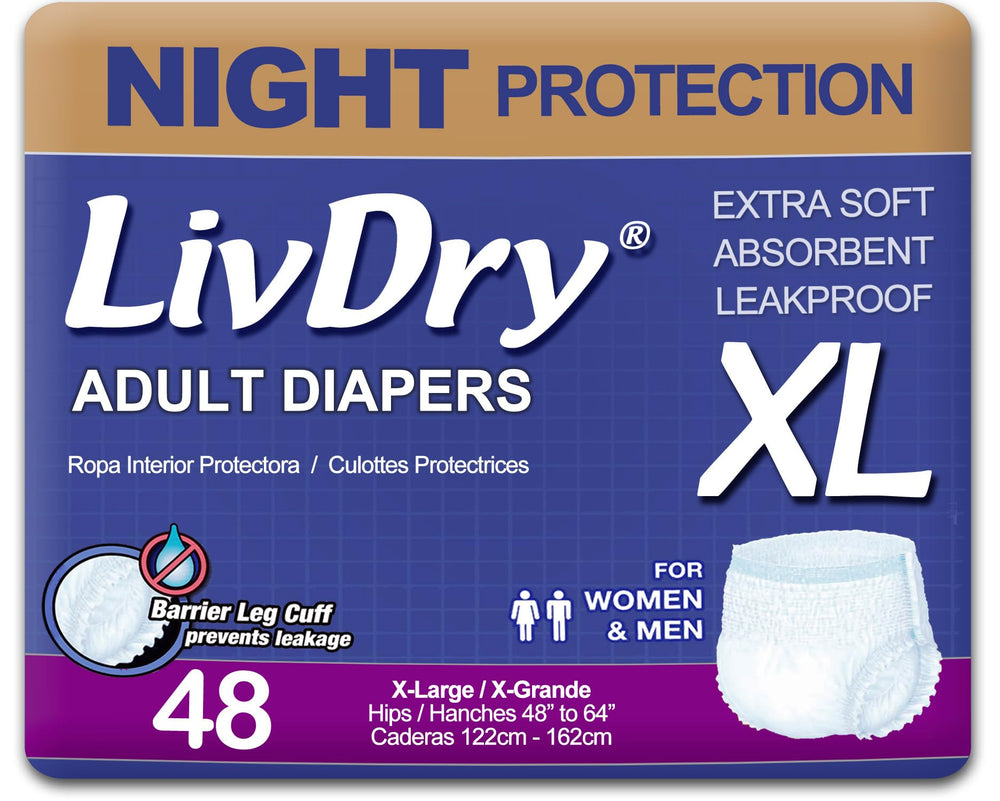 LivDry adult-xl soft clothlike material for comfortable nighttime wear