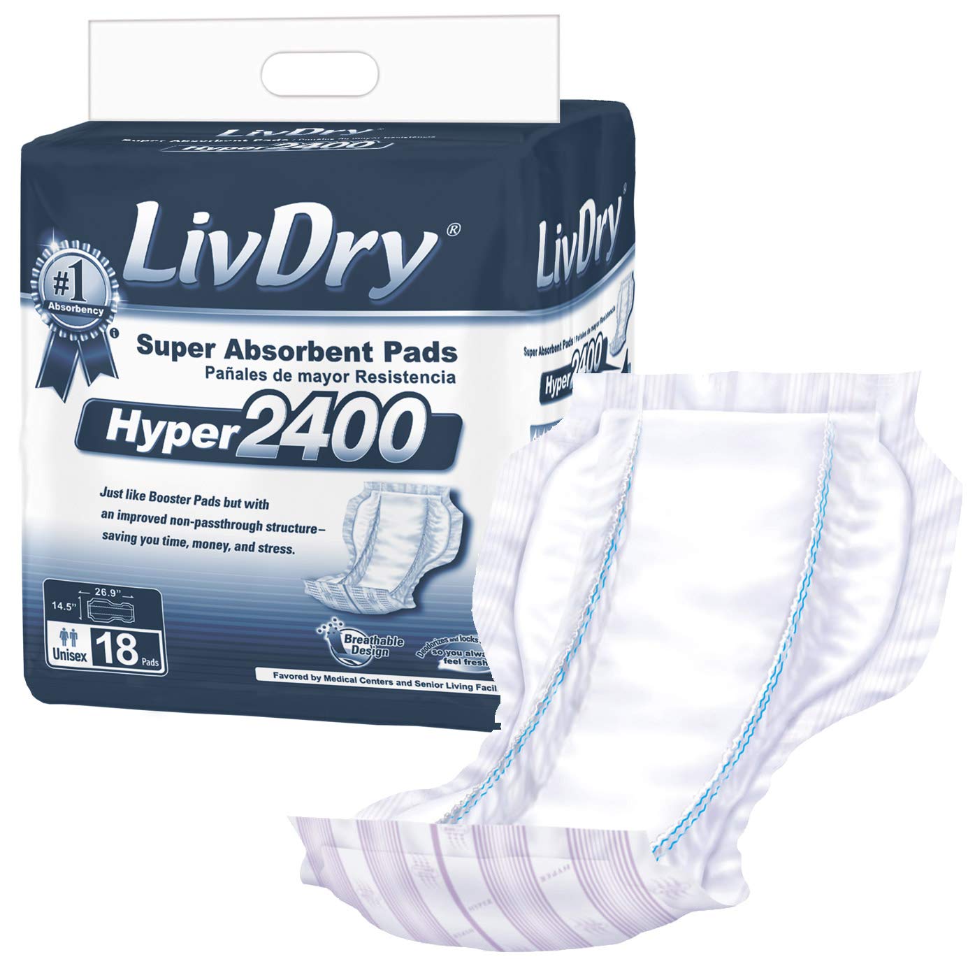 LivDry Hyper 2400 packaging view highlights ease of use for incontinence care.
