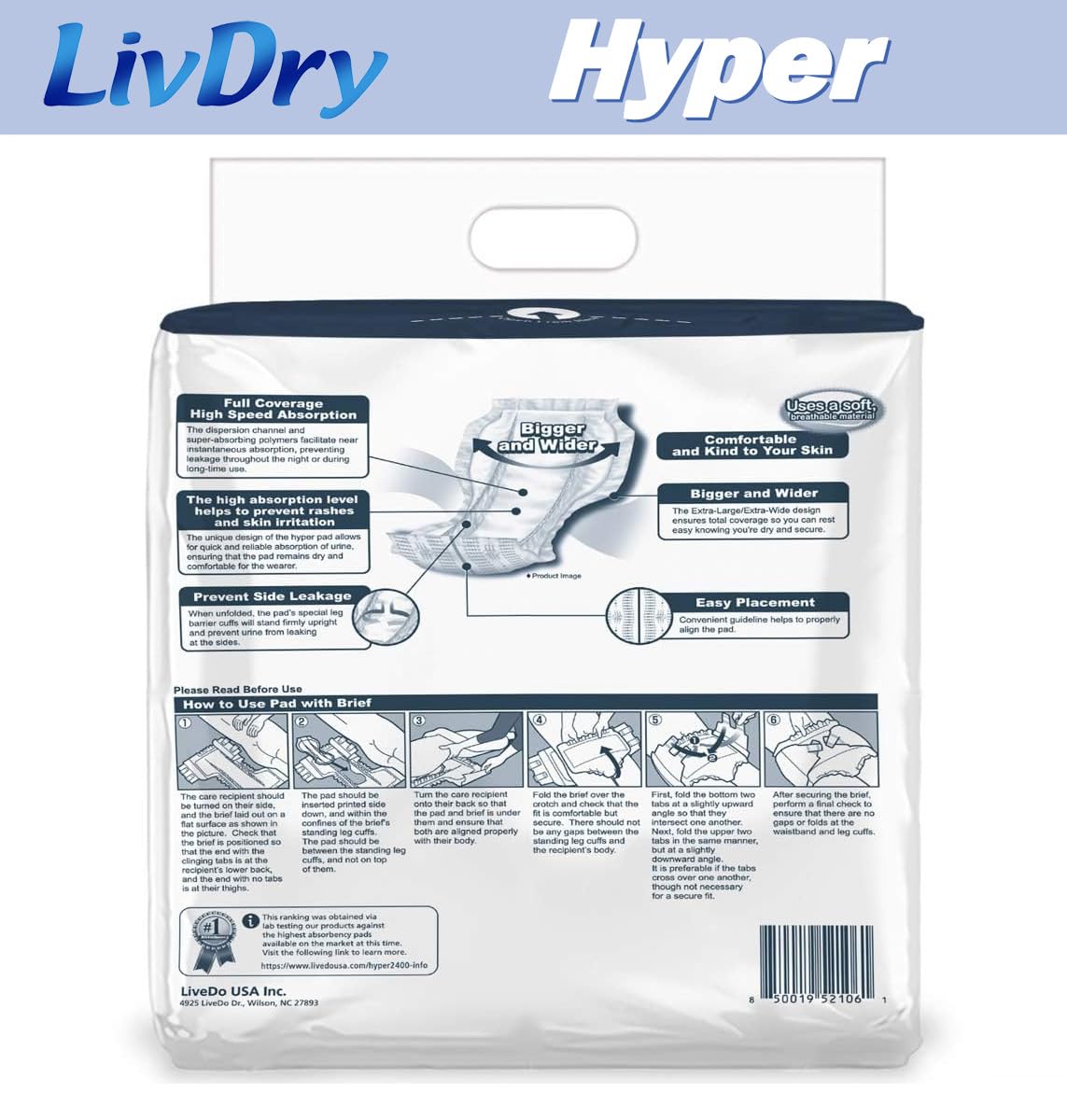 LivDry Hyper 2400 pad inside a brief demonstrates simple placement for daily use.