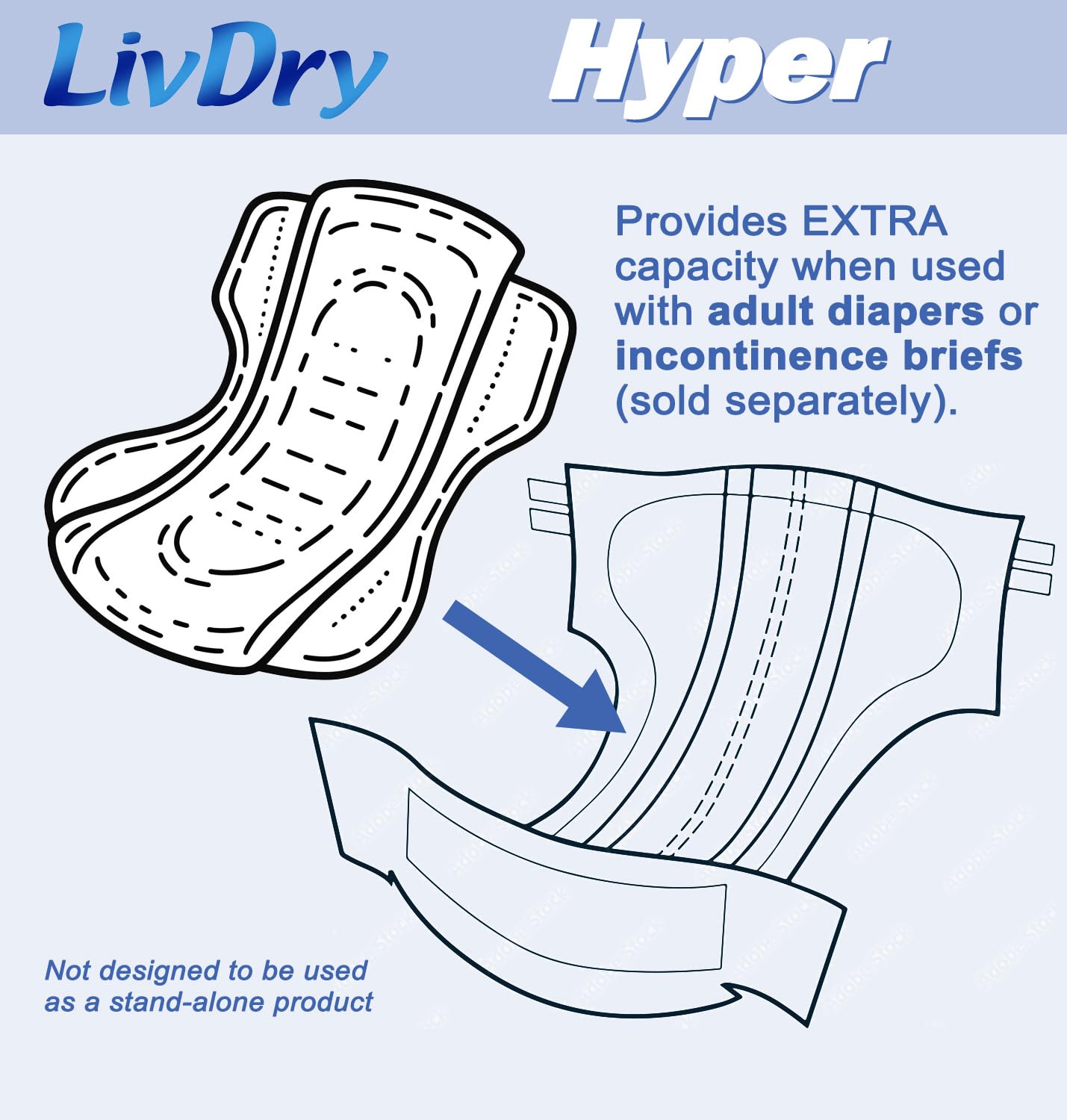 LivDry Hyper2400 pad leak protection with secure edges for dry wear.