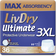 LivDry Ultimate 3XL absorbent underwear with high-capacity core for daytime protection.